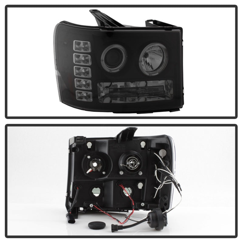 Phares de projecteur Spyder GMC Sierra 1500/2500 07-13 LED Halo- LED Blk Smke PRO-YD-GS07-HL-BSM