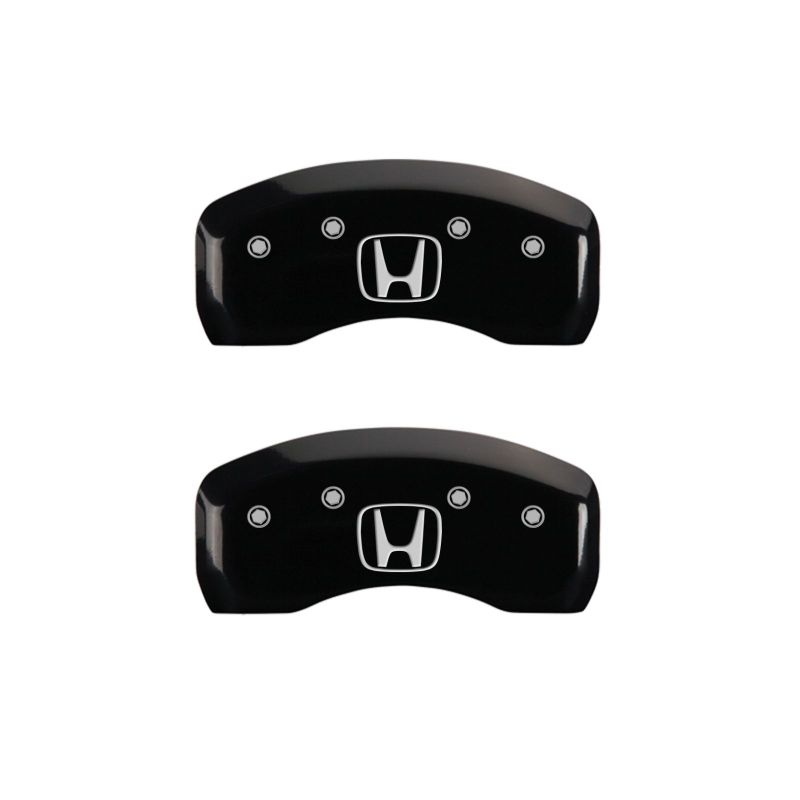 Couvre-étriers MGP 4 gravés à l'avant, logo Honda gravé à l'arrière, finition noire, argent ch