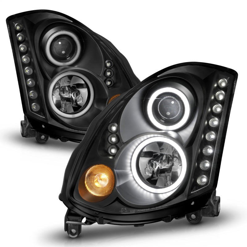 Phares de projecteur ANZO 2003-2007 Infiniti G35 avec halo noir (CCFL) (compatible HID)