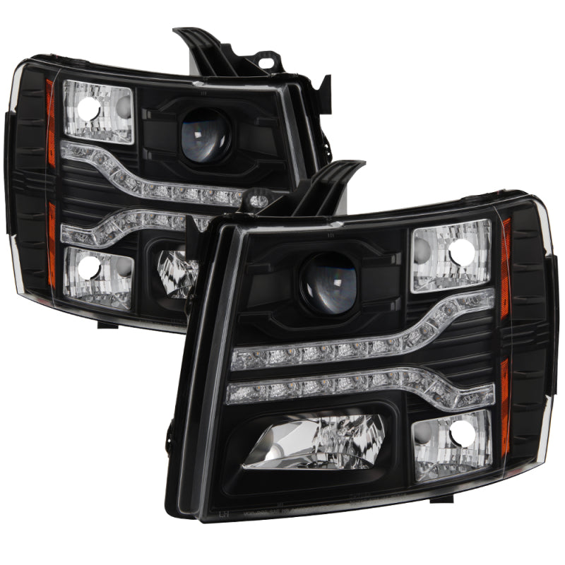Phares de projecteur Spyder Chevy Silverado 1500 07-13 V2 - LED DRL - Noir PRO-YD-CS07V2-DRL-BK