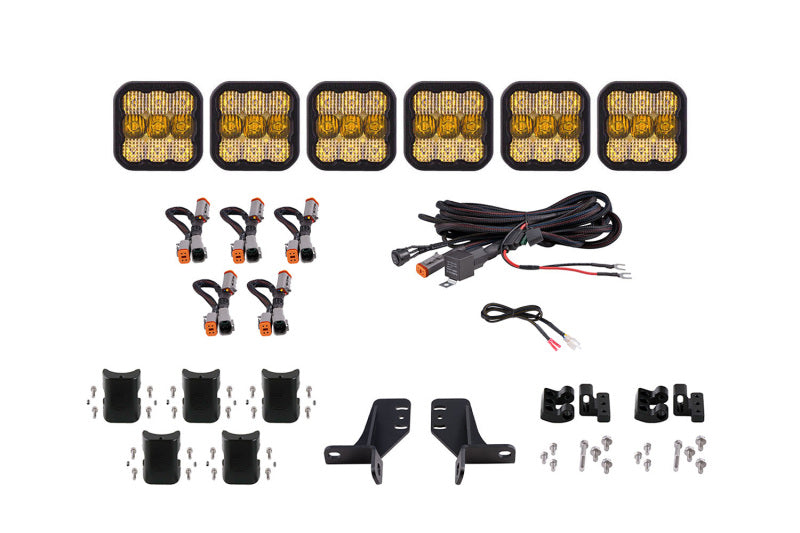 Kit de barre lumineuse de calandre à 6 modules CrossLink Bronco SS5 de Diode Dynamics Sport - Combo jaune