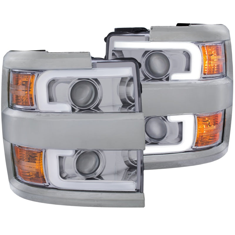 Phares de projecteur ANZO 2015-2016 Chevrolet Silverado avec design de style planche Chrome avec ambre