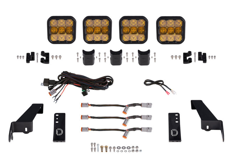 Kit de barre lumineuse de calandre Diode Dynamics pour Jeep JL SS5 à 4 modules CrossLink Pro - Combo jaune