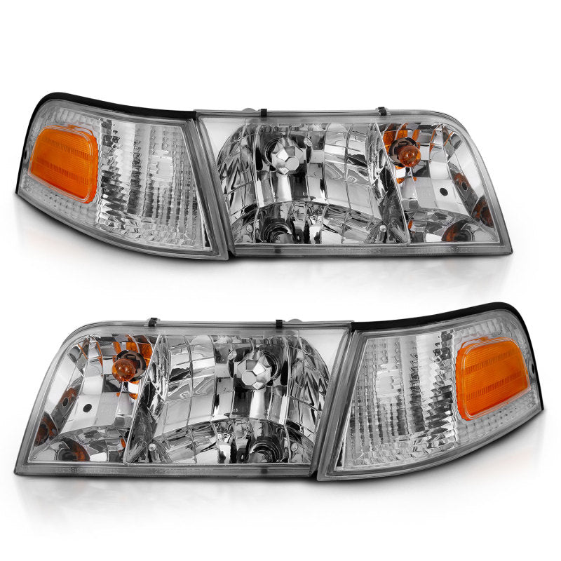 Phare avant ANZO 1998-2005 Ford Crown Victoria Crystal Chrome avec éclairage de pare-chocs (OE)