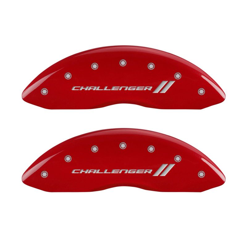 Couvre-étriers MGP 4 gravés à l'avant et à l'arrière avec bandes/finition Challenger Red argent ch