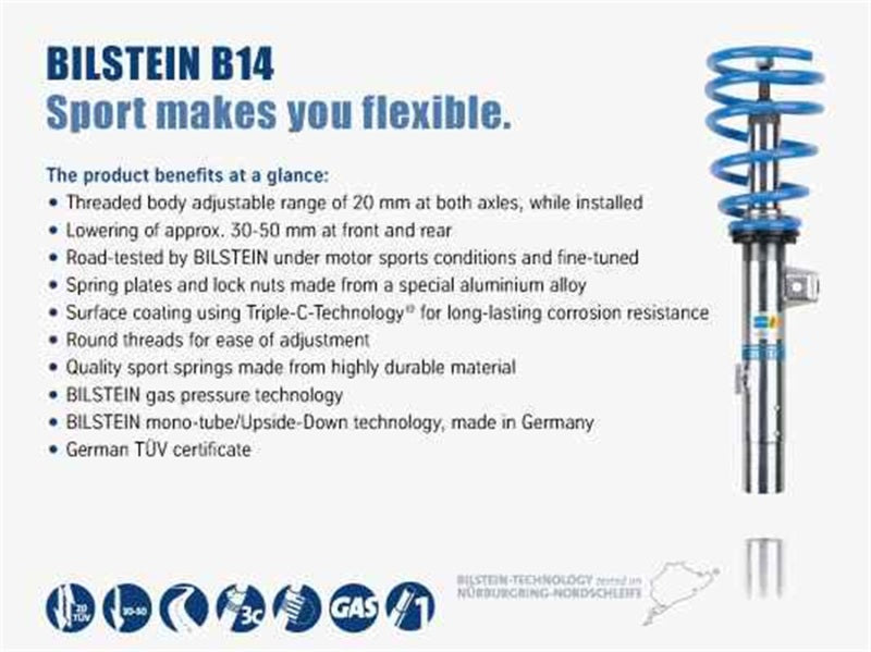 Kit de suspension avant et arrière Bilstein B14 2007 Mini Cooper Base Hatchback