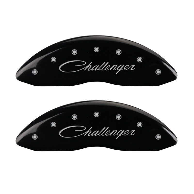 Couvre-étriers MGP 4 gravés avant et arrière Cursive/Challenger Finition noire argent ch