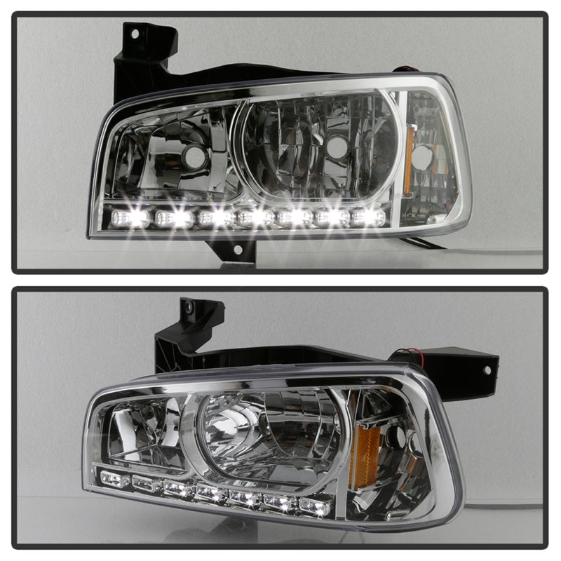 xTune Dodge Charger 06-10 1Pc LED Crystal Headlights Chrome HD-ON-DCH05-1PC-LED-C