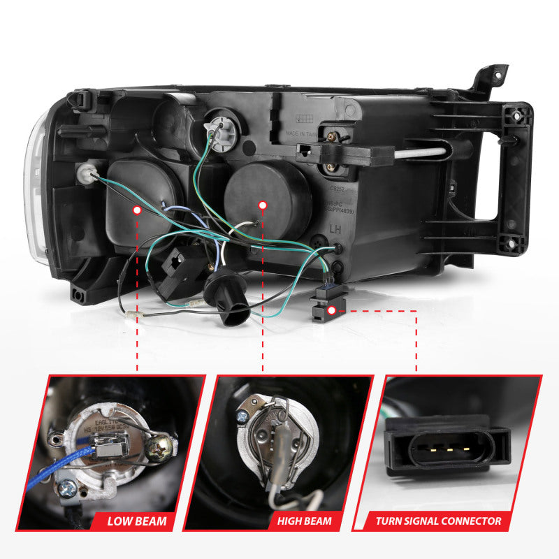 ANZO 2002-2005 Dodge Ram 1500 Phares de projecteur avec halo chromé ambre clair
