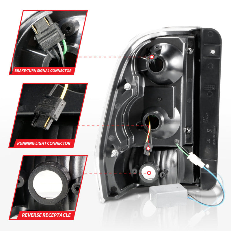 Feux arrière à LED ANZO 2002-2009 Chevrolet Trailblazer avec barre lumineuse, boîtier chromé, lentille transparente