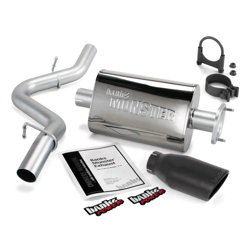 Système d'échappement Monster Banks Power 04-06 Jeep 4.0L Wrangler Unlimited - Échappement simple SS avec embout noir