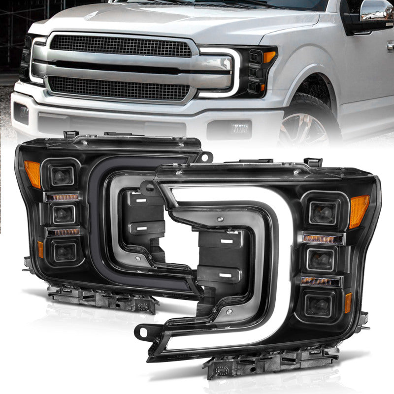 Phares de style barre de fumée à projecteur LED complet Anzo 18-20 Ford F-150 noir ambre