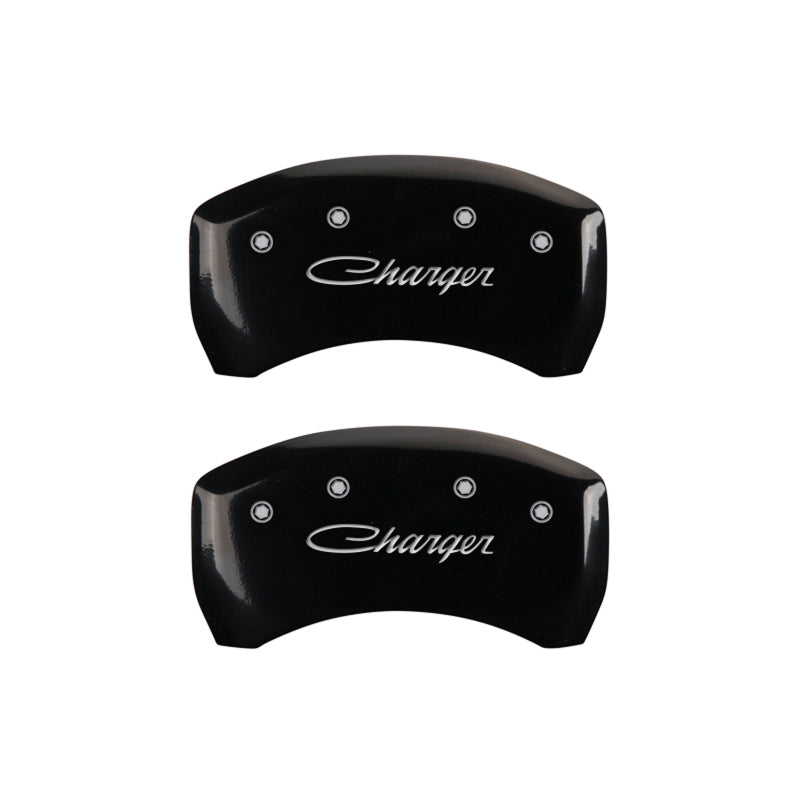 Couvre-étriers MGP 4 gravés avant et arrière Cursive/Charger Finition noire argent ch