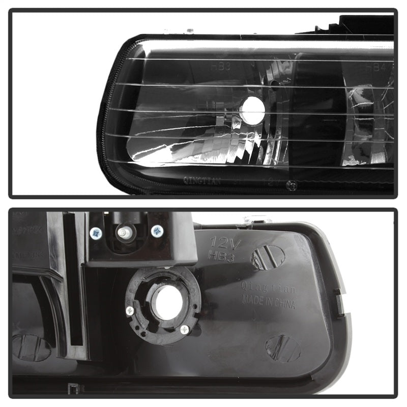 xTune Chevy Tahoe 00-06 Amber Crystal Headlights w/ Bumper Lights Black HD-JH-CSIL99-SET-AM-BK