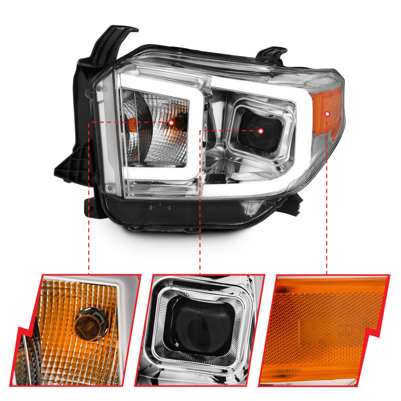 Phares de projecteur de style planche ANZO 14-17 Toyota Tundra Chrome avec ambre