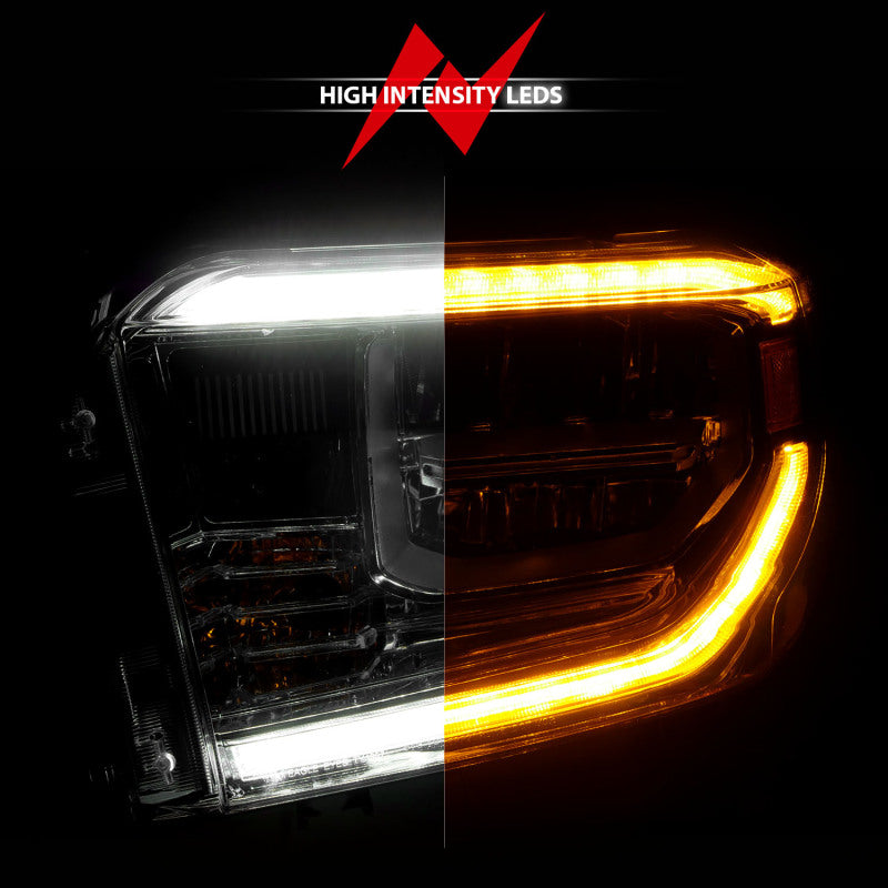 Phares à LED en cristal ANZO 2014-2017 Toyota Tundra avec boîtier chromé Switchback avec DRL