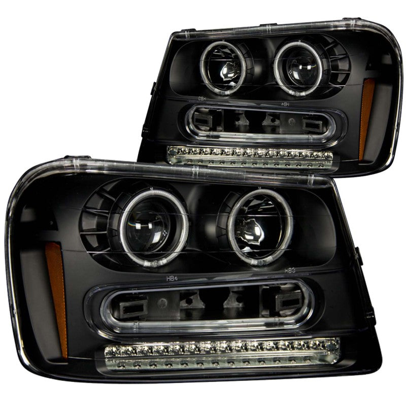 Phares de projecteur ANZO 2002-2009 Chevrolet Trailblazer avec halo noir