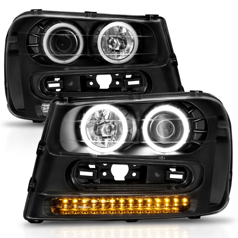 Phares de projecteur ANZO 2002-2009 Chevrolet Trailblazer avec halo noir
