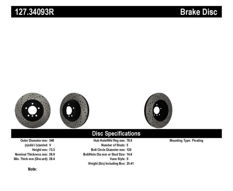 Rotor avant droit rainuré et percé StopTech 07-09 BMW 335 (E90/E92/E93)