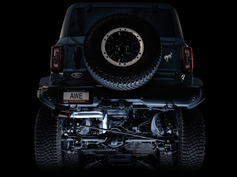 AWE Tuning 2021+ Ford Bronco 0FG Échappement arrière simple avec embout noir diamant et protection de bas de caisse