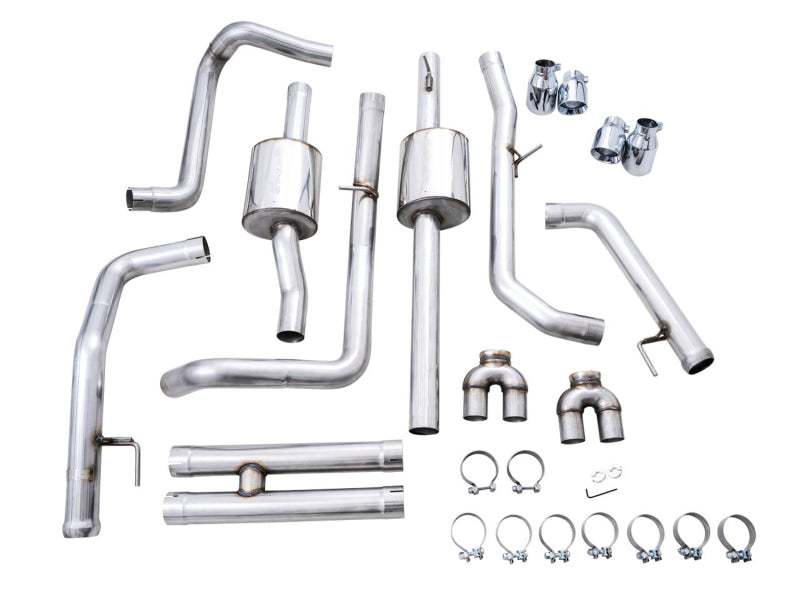 AWE Tuning 22-23 GMC Sierra 1500 AT4X 6.2L 0FG Catback Split Dual (pare-chocs plat) - Embouts chromés argentés