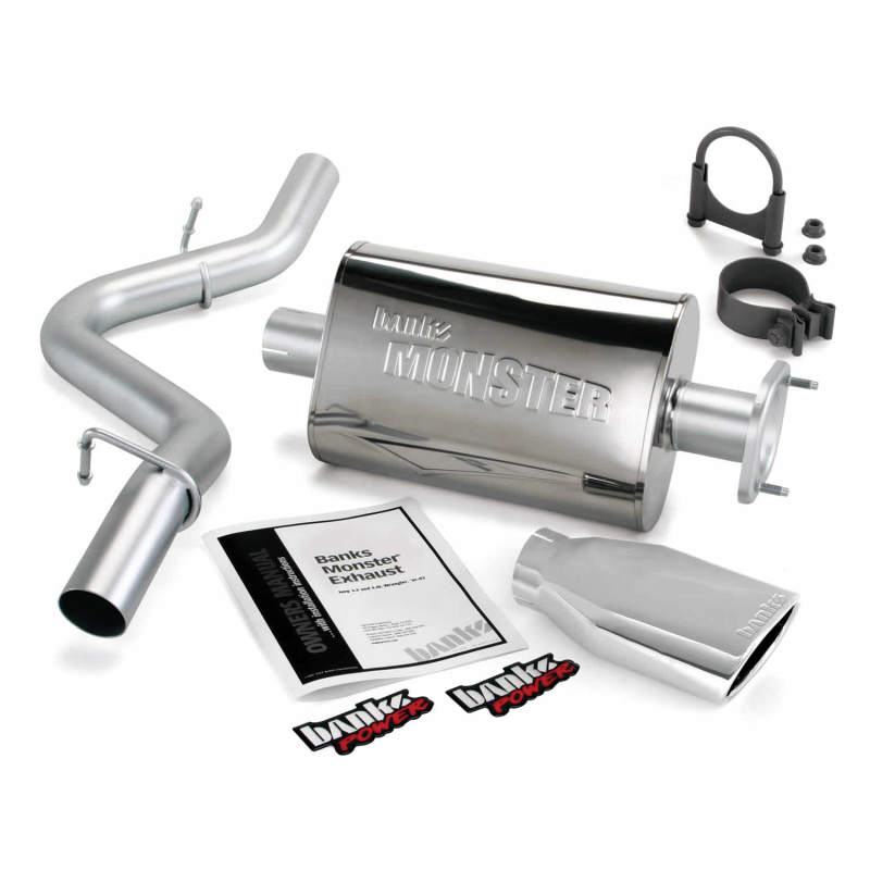 Système d'échappement Monster Banks Power 00-03 Jeep 2.5/4.0L/Wrangler (catalyseur à 2 boulons) - Échappement simple SS avec embout chromé