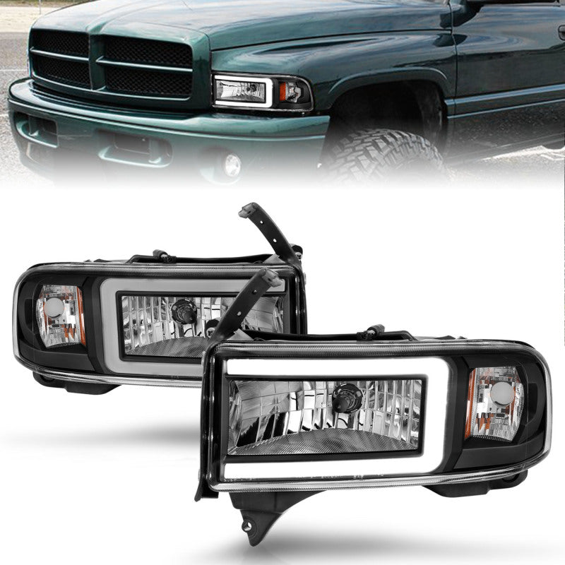 Phare ANZO 94-02 Dodge RAM Crystal - avec barre lumineuse et boîtier noir