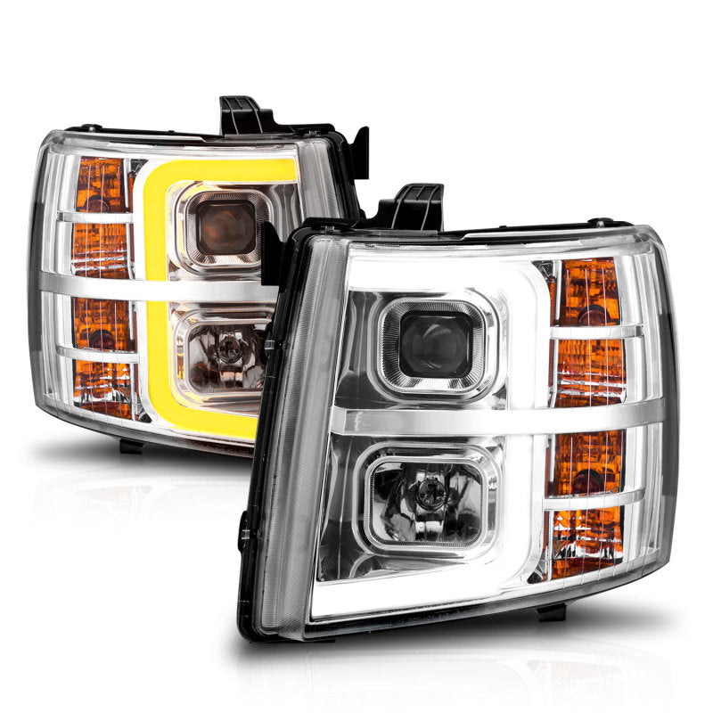 ANZO 2007-2013 Chevrolet Silverado 1500 Projecteur avec barre lumineuse Boîtier chromé avec séquentiel