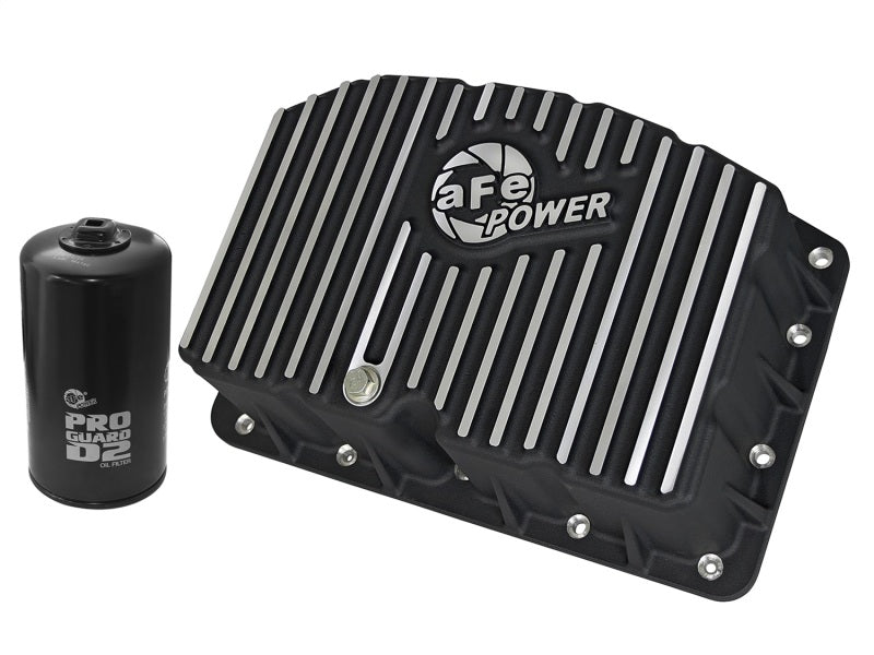 Carter d'huile moteur AFE Pro Series noir avec ailettes usinées ; Ford Powerstroke V8-6,7 L (td) 11-16