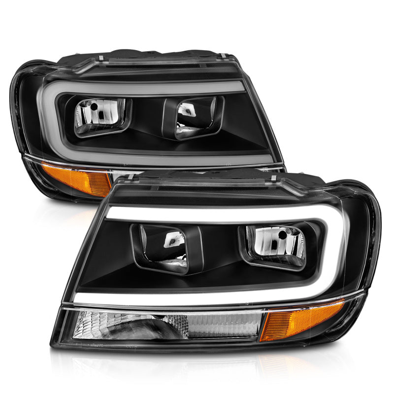 Phares en cristal ANZO 99-04 Jeep Grand Cherokee - avec boîtier noir à barre lumineuse