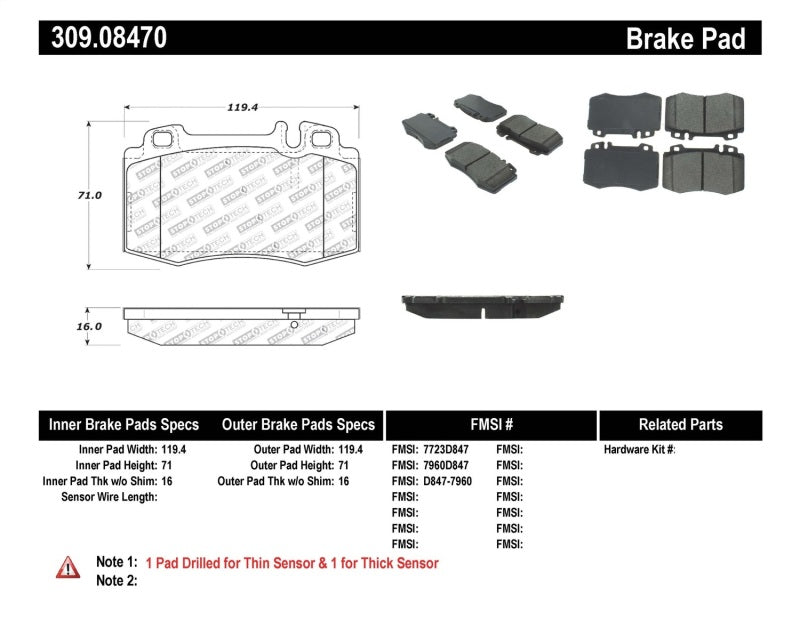 Plaquettes de frein avant StopTech Performance 94-12/96 Maserati / Mercedes Benz Série C/E/ML/S/SL