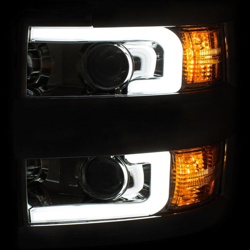 Phares de projecteur ANZO 2015-2016 Chevrolet Silverado avec design de style planche Chrome avec ambre