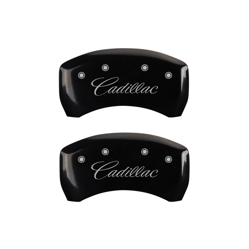 Couvre-étriers MGP 4 gravés avant et arrière cursive/finition noire Cadillac argent ch