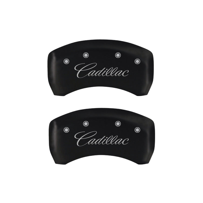 Couvre-étriers MGP 4 gravés avant et arrière cursive/finition rouge Cadillac argent ch