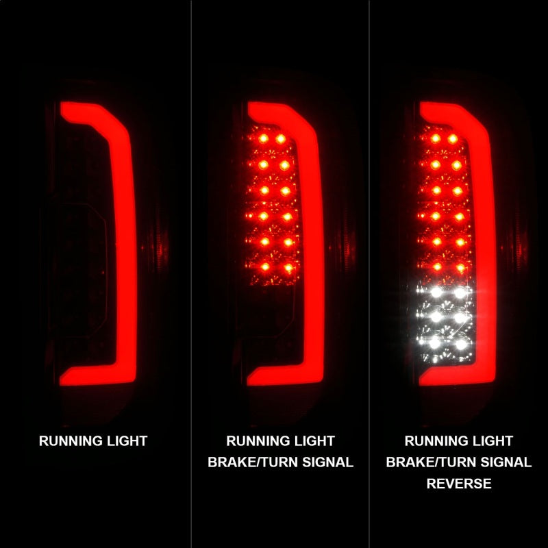 Feux arrière à LED ANZO 15-21 GMC Canyon avec barre lumineuse rouge, boîtier noir, lentille fumée