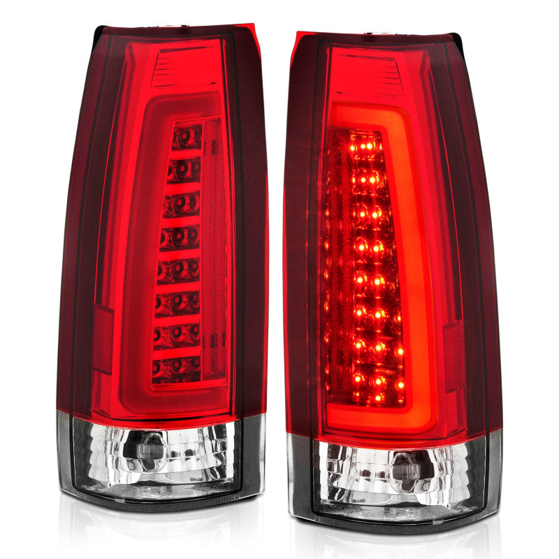 Feux arrière à LED ANZO 1999-2000 Cadillac Escalade, boîtier chromé, paire de lentilles rouges/transparentes