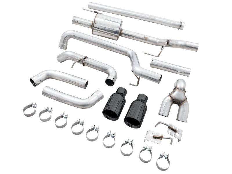 AWE 0FG 21+ Ford F150 Échappement arrière double divisé Cat-Back - Embouts noirs diamantés de 5 pouces
