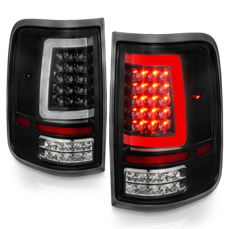 Feux arrière à LED ANZO 2004-2006 Ford F-150 avec barre lumineuse, boîtier noir, lentille transparente
