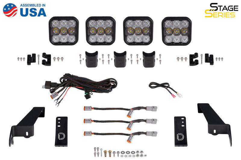 Kit de barre lumineuse de calandre Diode Dynamics pour Jeep JL SS5 à 4 modules CrossLink Pro - Combo jaune