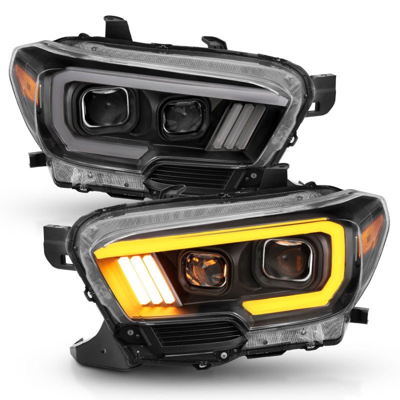 Phares de projecteur ANZO 2016-2017 Toyota Tacoma avec interrupteur de style planche noir avec ambre avec DRL