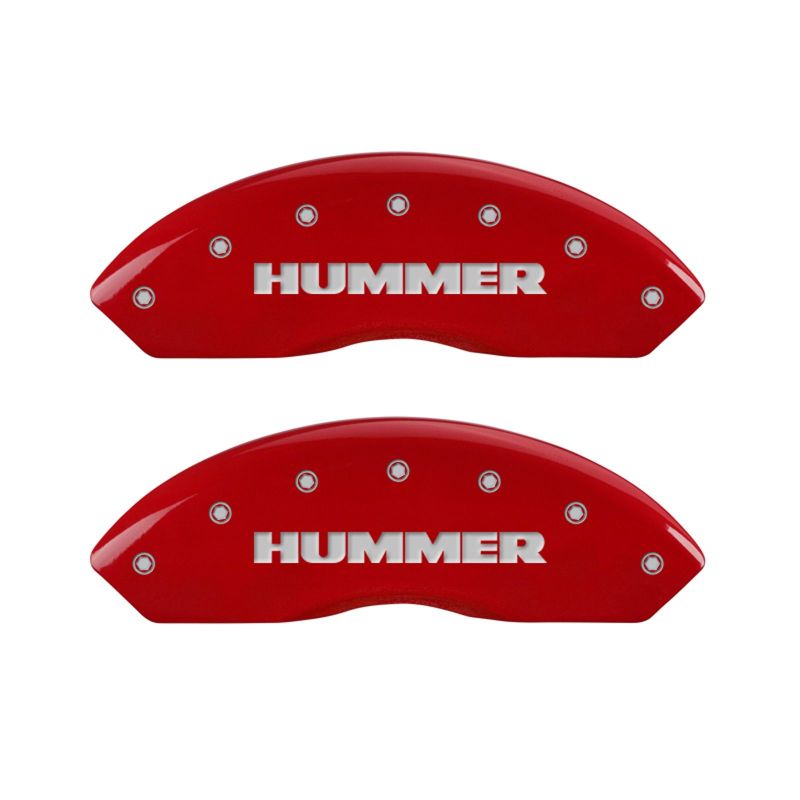 Couvre-étriers MGP 4 gravés avant et arrière finition rouge Hummer argent ch