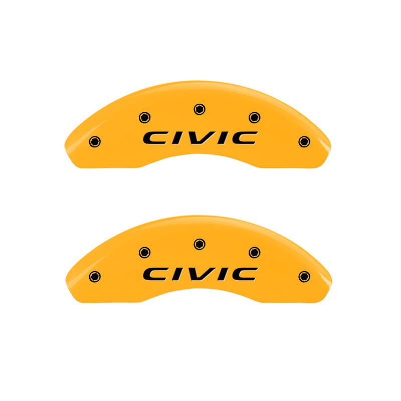 Couvre-étriers MGP 4 gravés à l'avant 2016/CIVIC gravés à l'arrière 2016/CIVIC finition jaune noir ch