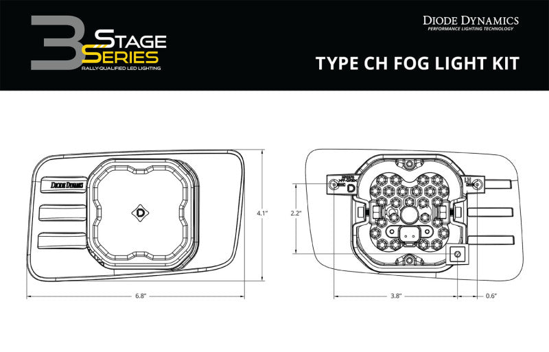 Kit de feux antibrouillard à LED Diode Dynamics SS3 Type CH Sport ABL - Brouillard SAE jaune