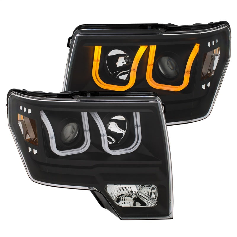 Phares de projecteur ANZO 2009-2014 Ford F-150 avec interrupteur en U noir et ambre