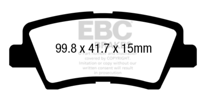Plaquettes de frein arrière EBC 17+ Kia Sportage 2.0L Turbo (traction avant avec boîte manuelle) Ultimax