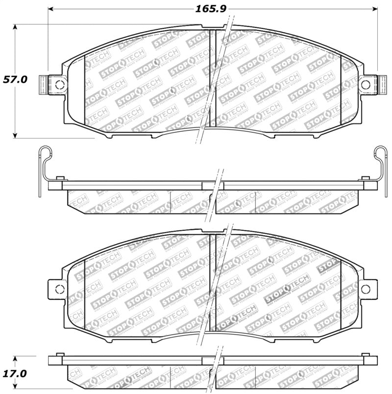 Plaquettes de frein sport StopTech avec cales et matériel - Avant