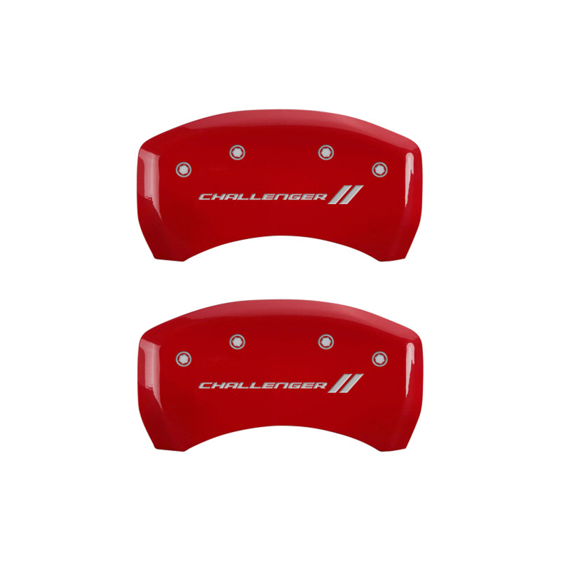 Couvre-étriers MGP 4 gravés à l'avant et à l'arrière avec bandes/finition Challenger Red argent ch