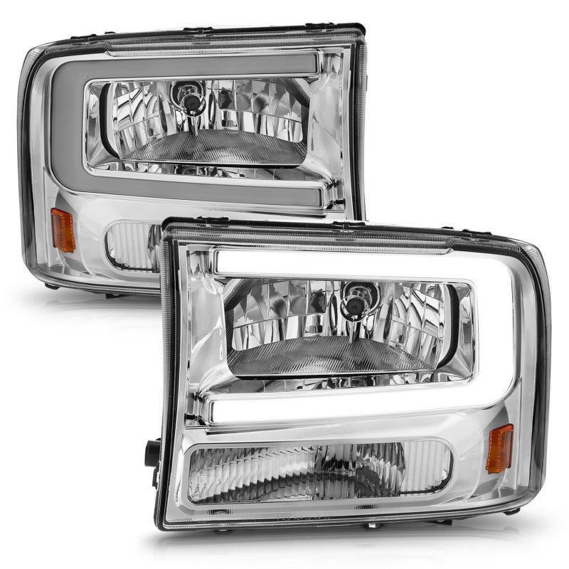 Phares en cristal ANZO 99-04 Ford F250/F350/F450/Excursion (excl. 99) - avec boîtier chromé pour barre lumineuse
