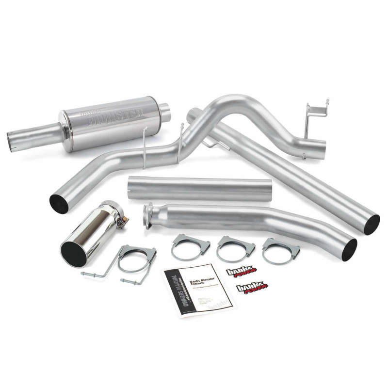 Système d'échappement Monster Banks Power 98-02 Dodge 5.9L Ext Cab - Échappement simple SS avec embout chromé