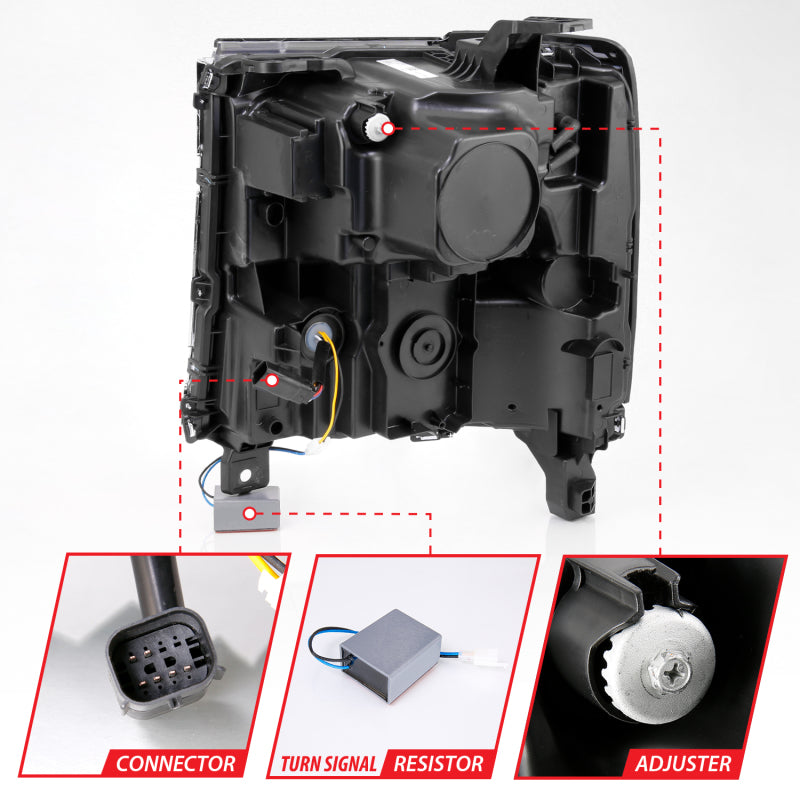 Phares de projecteur à LED ANZO 16-18 Chevrolet Silverado 1500 avec interrupteur de style planche chromé avec ambre